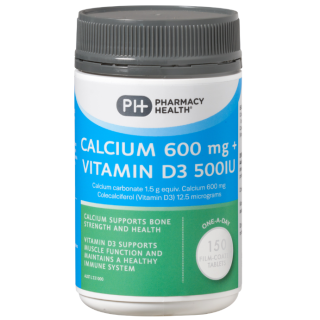 PHARMACY HEALTH Calcium 600mg + Vitamin D3 500IU 150 Tablets