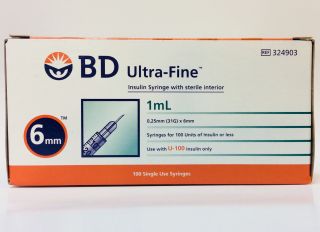 BD Ultra-Fine Syringe 1.0mL 31G 6mm 100 Pack