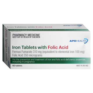 APO HEALTH Iron Ferrous Fumarate 310mg with Folic Acid 350mcg Blister Pack 60 Tablets