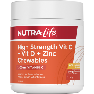 Nutra-Life High Strength Vit C + Vit D + Zinc 120 Chewable Tablets