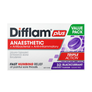 Difflam Plus Anaesthetic Blackcurrant Flavour 32 Lozenges