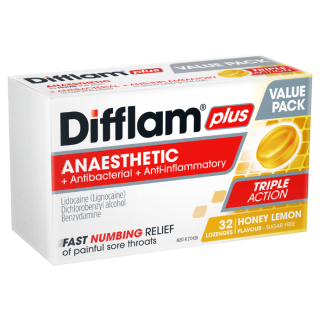 Difflam Plus Anaesthetic Honey & Lemon Flavour 32 Lozenges