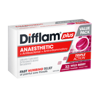 Difflam Plus Anaesthetic Wild Berry Flavour 32 Lozenges