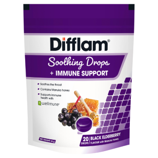 Difflam Soothing Drops + Immune Support Black Elderberry Flavour 20 Pack