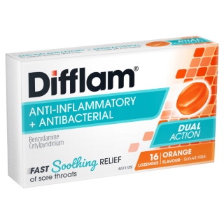 Difflam Sore Throat Lozenges Orange Flavour 16 Lozenges
