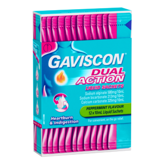 Gaviscon Dual Action Liquid Sachets Heartburn & Indigestion Peppermint Flavour 12 x 10mL